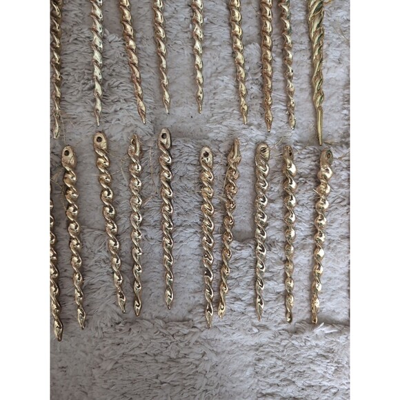 Vtg Hard Plastic Icicle Ornaments Gold 64 Christmas Dangling Spiral - Picture 3 of 6